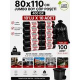 New City 80X110 cm 90 Litre Jumbo Boy Çöp Torbası 100 Adet Siyah Dayanıklı Endüstriyel Çöp Poşeti 10'lu 10 Rulo
