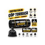 New City 80x110 cm Ekstra Kalın Çöp Torbası 900 Gr | Büyük Boy Sızdırmaz Dayanıklı Çöp Poşeti | 1 Rulo 10 Adet