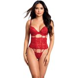 New Dreams Fantezi Kadın Siyah Dantel Body, Dantelli Şık Jartiyer Gecelik, Kadın İç Giyim, Bodysuit Kırmızı S