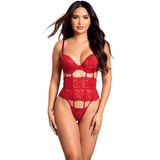 New Dreams Fantezi Kadın Siyah Dantel Body, Dantelli Şık Jartiyer Gecelik, Kadın İç Giyim, Bodysuit Kırmızı S