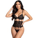 New Dreams Fantezi Kadın Siyah Dantel Body, Dantelli Şık Jartiyer Gecelik, Kadın İç Giyim, Bodysuit Siyah S