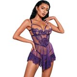 New Dreams Fantezi Şık Rahat Dantelli Tüllü Mor Kadın Seksi İç Çamaşırı Seti, Ayarlanabilir,Askılı,Takım