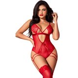New Dreams Kırmızı Dantel Detaylı Fantazi Bodysuit Jartiyer Takımı, Çarpıcı ve Baştan Çıkarıcı Tasarım