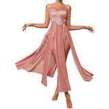 New Dreams Pembe Dantel Şeffaf Gecelik, İnce Askılı Romantik Transparan seksi şık Kadın gece elbisesi