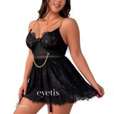 New Dreams Siyah Dantel Babydoll Gecelik Zincir Detaylı Şık ve Zarif Fantezi Kadın Giyim, (Siyah, S)