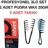 New Estela Profesyonel 2li Şekil Tarak Seti & Ostwint Profesyonel Saç Şekillendirici Pudra Wax 20GR - Turuncu