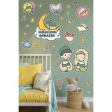 NEW JARGON Hoşgeldin Ramazan Sevimli Çocuklar Duvar Sticker Seti, Ramazan Temalı Çocuk Odası Dekorasyon, Kendinden Yapışkanlı, 28 Parça