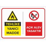 New Jargon Tehlike Yanıcı Madde - Açık Alev Yasaktır Levhası - Sac Malzeme 50X70 cm - 50 x 70 cm