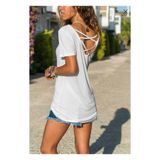 NEW JOURNAL Kadın Beyaz V Yakalı Sırtı İp Detaylı Salaş Tunik Tshirt Njçap20