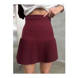 NEW JOURNAL Kadın Bordo Kumaş Pileli Mini Etek Nwj-etk-258032