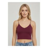 NEW JOURNAL Kadın Bordo V Yaka İp Askılı Crop Bluz NJ58
