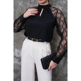 NEW JOURNAL Kadın Siyah Dantel Detaylı Bluz PC6115