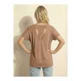 NEW JOURNAL Kadın Sütlü Kahve Salaş Sırt Açık Detaylı Oversize Tunik Tshirt Njram20
