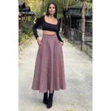 New Laviva Bordo Yüksek Bel, Cepli, Kiloş Kesim, Uzun Kaşe Etek - 36