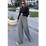 NEW LAVİVA Kadın Antrasit Beli Lastikli, Cepli, Bol Paça, Salaş Pantolon