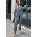 NEW LAVİVA Kadın Antrasit Denim Çift Cep Kapaklı Tesettüre Uygun Alt Üst Takım 700-3317