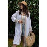 New Laviva Kadın Beyaz Müslin Kumaş, Hasır Şerit Detaylı Salaş Kimono Ceket - 42