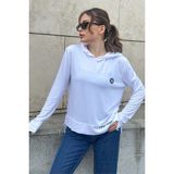 New Laviva Kadın Beyaz Uzun Kol, Yırtmaç Detaylı, Arma ve Yazı Detaylı, Kapüşonlu Sweatshirt Bluz - 38