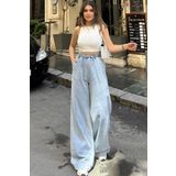 NEW LAVİVA Kadın Bol Paça Mavi Kar Yıkama Kot Pantolon - 700-kt-0088