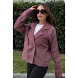 New Laviva Kadın Bordo Kruvaze Yaka, Çift Düğme, Rahat Kalıp, Fitilli Kaşe Kumaş Ceket - 42
