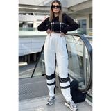 New Laviva Kadın Ekru Color Block Tasarım Beli Lastikli Salaş Eşofman Altı - 36 - Siyah - Beyaz