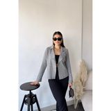 New Laviva Kadın Gri Uzun Kol, Yumuşak Dokulu, Çift Taraflı Yaka, Hırka Ceket - 40