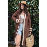New Laviva Kadın Kahve Müslin Kumaş, Hasır Şerit Detaylı Salaş Kimono Ceket - 38