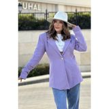 New Laviva Kadın Lila Astarlı Tek Düğme Vucüda Oturan Kalıp Fitilli Kaşe Kumaş Blazer Ceket - 38