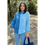 New Laviva Kadın Mavi Muslin Kumaş, Çift Bloklu, Eteği Oval, Uzun Kol, Regular Kesim Gömlek - 36