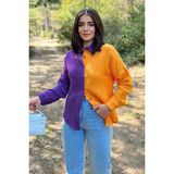 New Laviva Kadın Mor & Turuncu Muslin Kumaş, Çift Bloklu, Eteği Oval, Uzun Kol, Regular Kesim Gömlek - 42