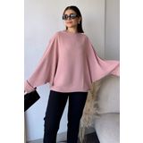 NEW LAVİVA Kadın Pudra Airobin Yarasa Duble Kol Salaş Bluz Ekstra Oversize Yuvarlak Yaka - Tesettüre Uygun