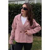 New Laviva Kadın Pudra Kruvaze Yaka, Çift Düğme, Rahat Kalıp, Fitilli Kaşe Kumaş Ceket - 40