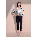 New Laviva Kadın Sarı & Lacivert Şık Desenli Poplin Crop Ceket - 42