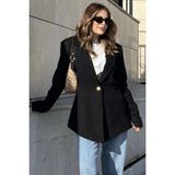 New Laviva Kadın Siyah Astarlı Tek Düğme Vucüda Oturan Kalıp Fitilli Kaşe Kumaş Blazer Ceket - 38