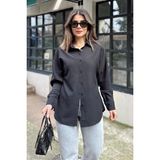 New Laviva Kadın Siyah Basic Model, Gofre Kumaş, Salaş Gömlek - 40