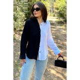 New Laviva Kadın Siyah & Beyaz Muslin Kumaş, Çift Bloklu, Eteği Oval, Uzun Kol, Regular Kesim Gömlek - 36