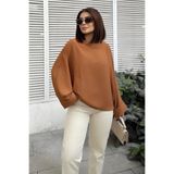 NEW LAVİVA Kadın Taba Airobin Yarasa Duble Kol Salaş Bluz Ekstra Oversize Yuvarlak Yaka - Tesettüre Uygun