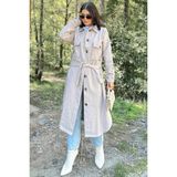 New Laviva Kadın Taş Rengi Uzun Kol, Çift Cepli, Eteği Oval Kesim, Kemerli, Kaşe Gömlek Kaban - 40