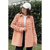New Laviva Kadın Turuncu Çift Cepli, Ekose Patchwork Desenli, Rahat Kalıp, Kaşe Gömlek - 40