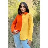 New Laviva Kadın Turuncu & Sarı Muslin Kumaş, Çift Bloklu, Eteği Oval, Uzun Kol, Regular Kesim Gömlek - 36
