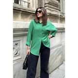 New Laviva Kadın Yeşil Basic Model, Gofre Kumaş, Salaş Gömlek - 36