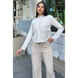 New Laviva Taş Dik Yaka, Çift Kapaklı Cep, Kısa Kesim, Diagonal Kaşe Ceket - 40