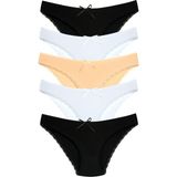 New Lilla 1101 Bikini Kadın T. Dantelli Külot Paketi - M - Siyah - Beyaz - Ten