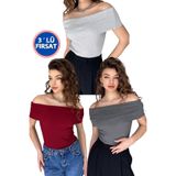 New Now 3' lü PAKET Madonna Yaka Kolsuz Fitilli Kaşkorse Bluz