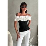 New Now Büzgülü Madonna Yaka Fırfırlı Esnek Fitilli Slim Fit Şık Bluz