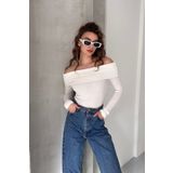 New Now Madonna Yaka Fitilli Kaşkorse Bluz Uzun Kollu Esnek Basic Üst