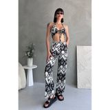 New Now Yumeko Bürümcük Kumaş Yüksek Bel Pantolon Bağlamalı Crop İkili Takım
