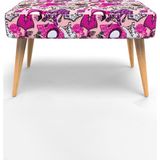 New Old Dikdörtgen Puf Masif Iskelet ve Ayaklar Dokuma Kumaş Pembe - 43 x 72 cm