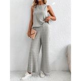 New Orginal Kadın Salaş Pamuklu Günlük Bluz ve Pantolon Alt - Üst Takım - 2XL - Gri