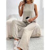 New Orginal Kadın Salaş Pamuklu Günlük Bluz ve Pantolon Alt - Üst Takım - XL - Bej